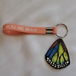 Hand Crafted Butterfly Wing on Silicone Bracelet Key Holder Bag Purse Charm